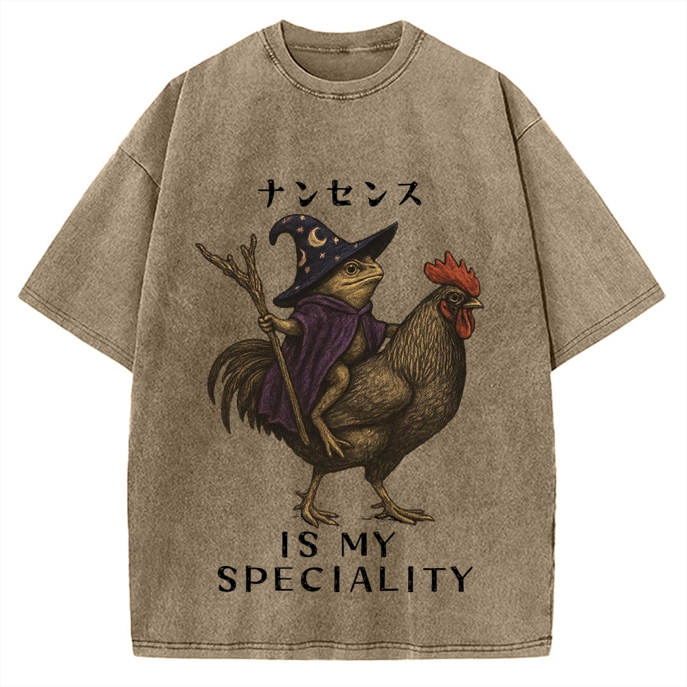 Nonsense Is My Speciality Funny Frog Vintage Washed T-shirt