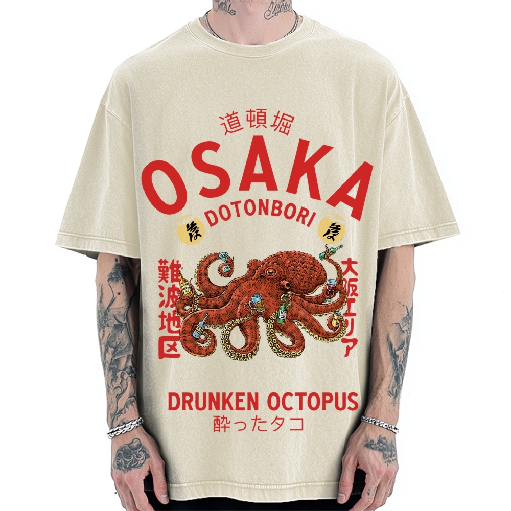 Osaka Dotonbori Drunken Octopus Vintage Washed T-shirt