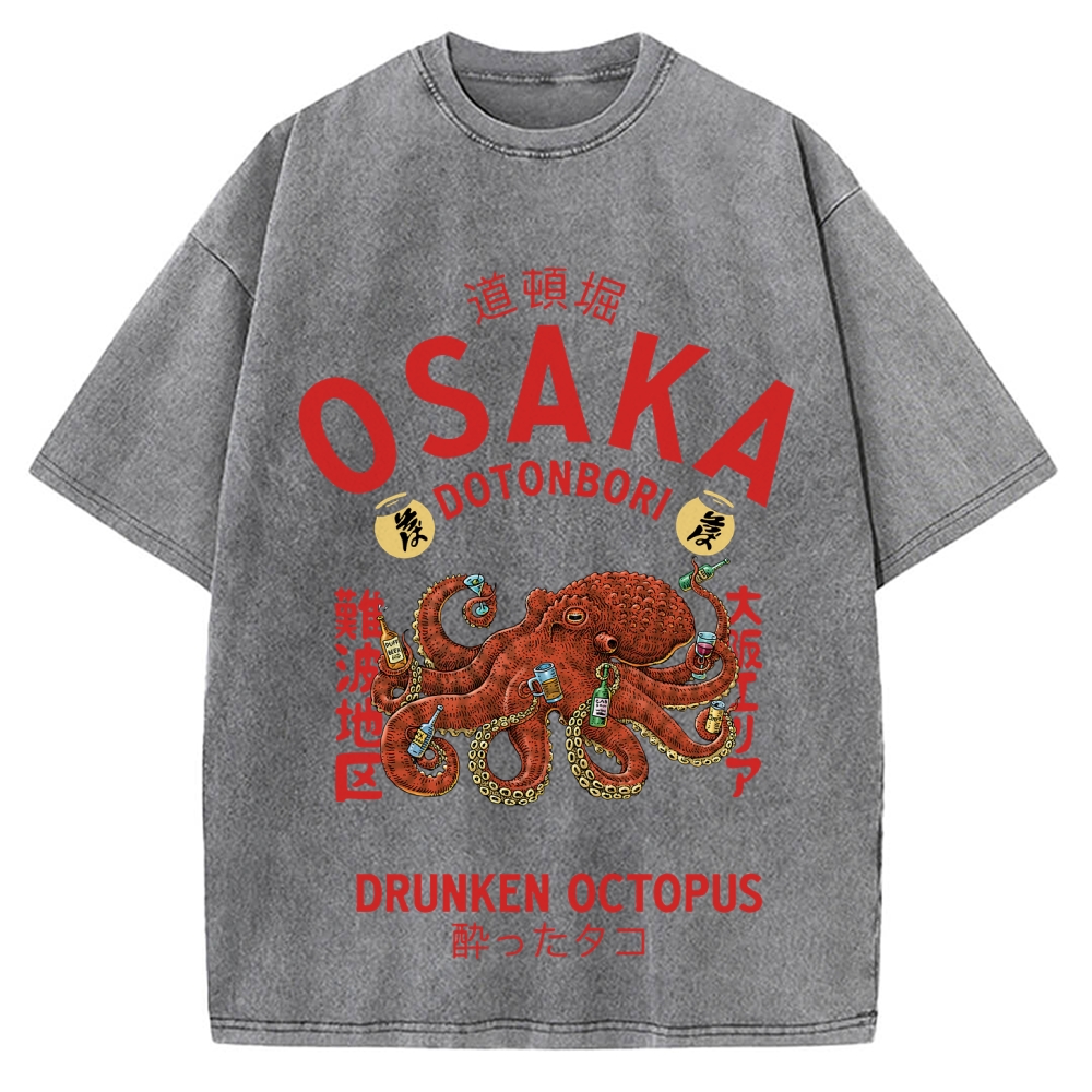 Osaka Dotonbori Drunken Octopus Vintage Washed T-shirt