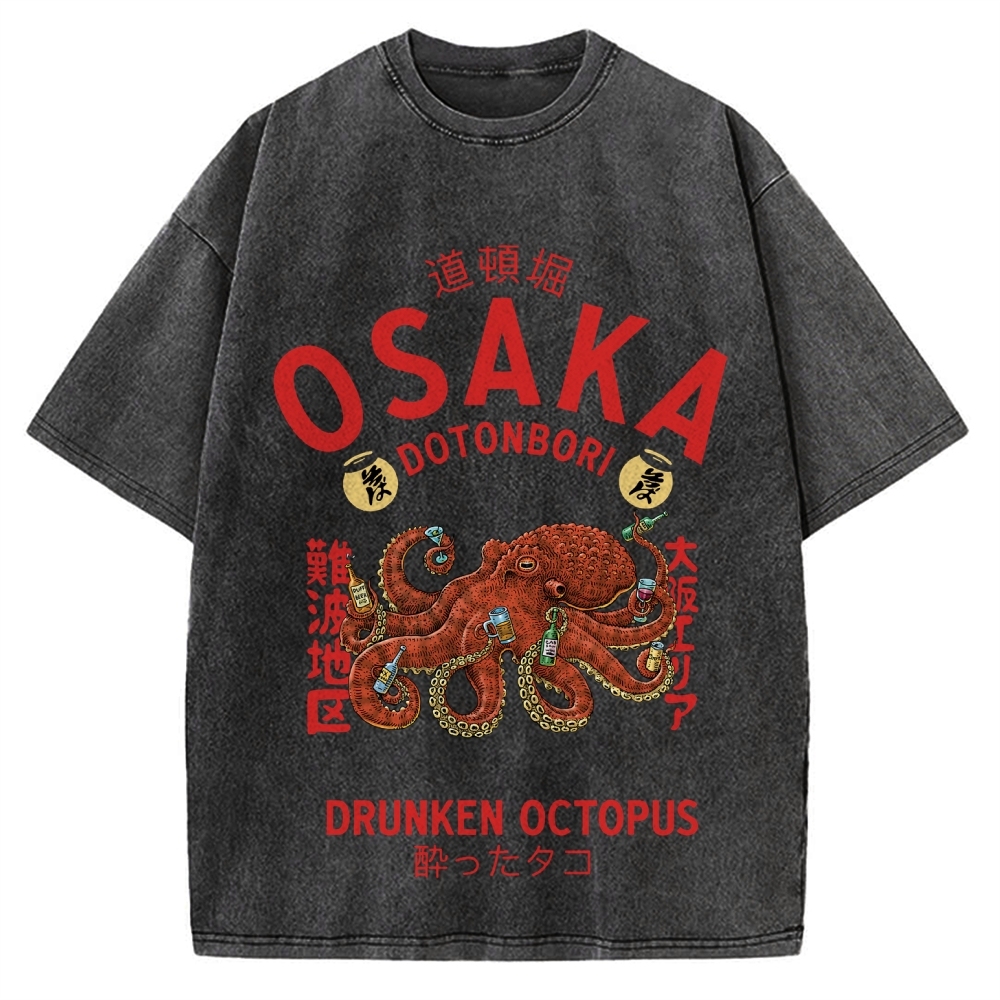 Osaka Dotonbori Drunken Octopus Vintage Washed T-shirt