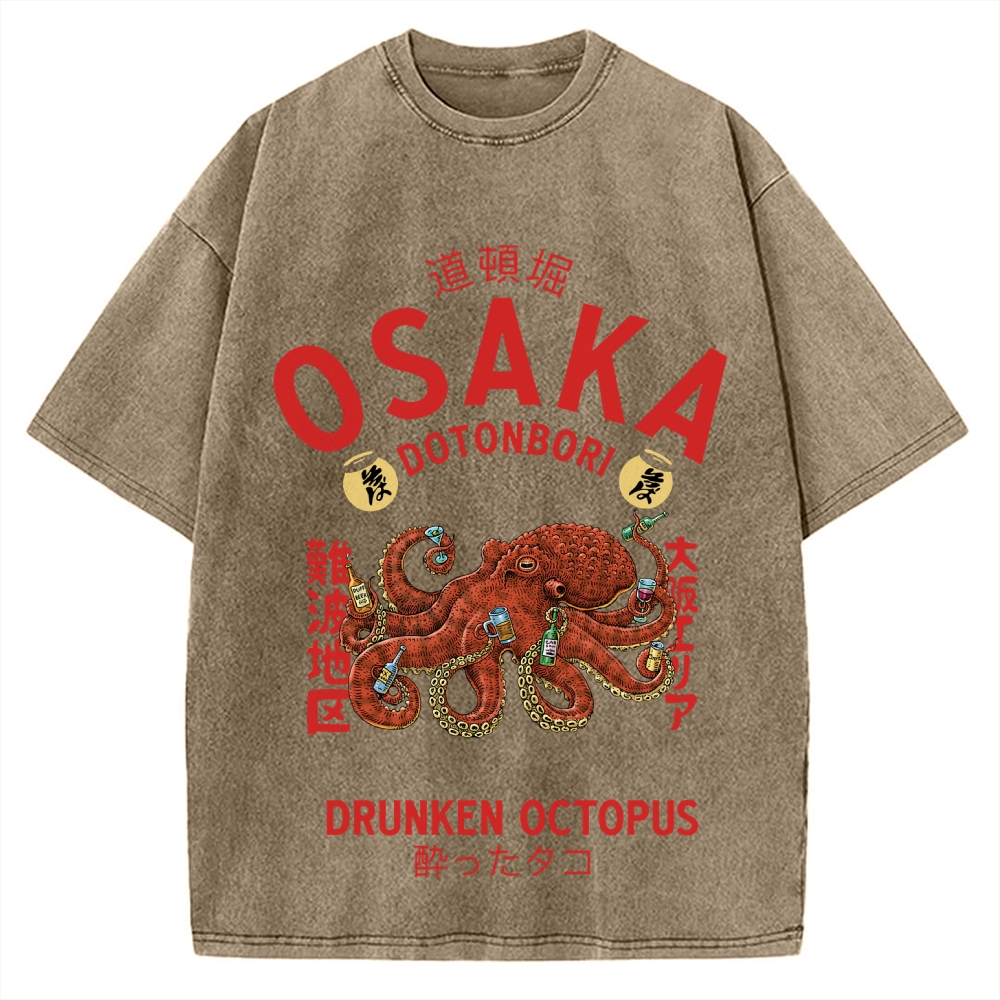 Osaka Dotonbori Drunken Octopus Vintage Washed T-shirt