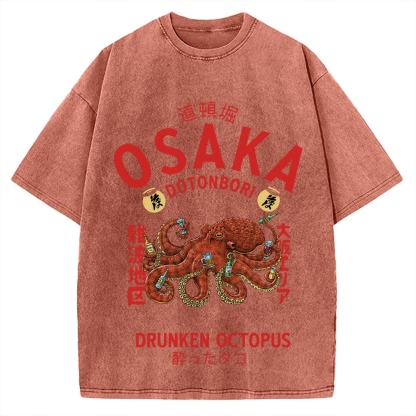 Osaka Dotonbori Drunken Octopus Vintage Washed T-shirt