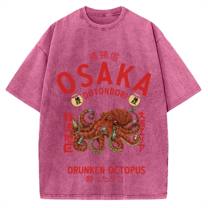 Osaka Dotonbori Drunken Octopus Vintage Washed T-shirt