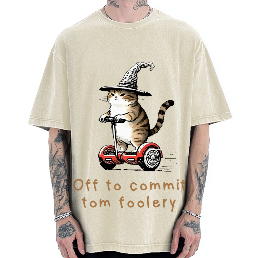 Off To Commit Tom Foolery Cat Vintage Washed T-shirt
