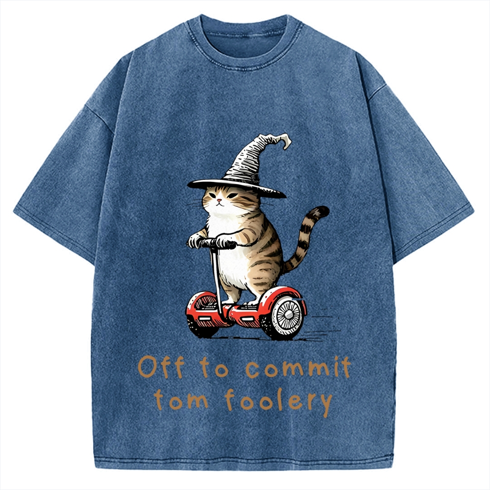 Off To Commit Tom Foolery Cat Vintage Washed T-shirt