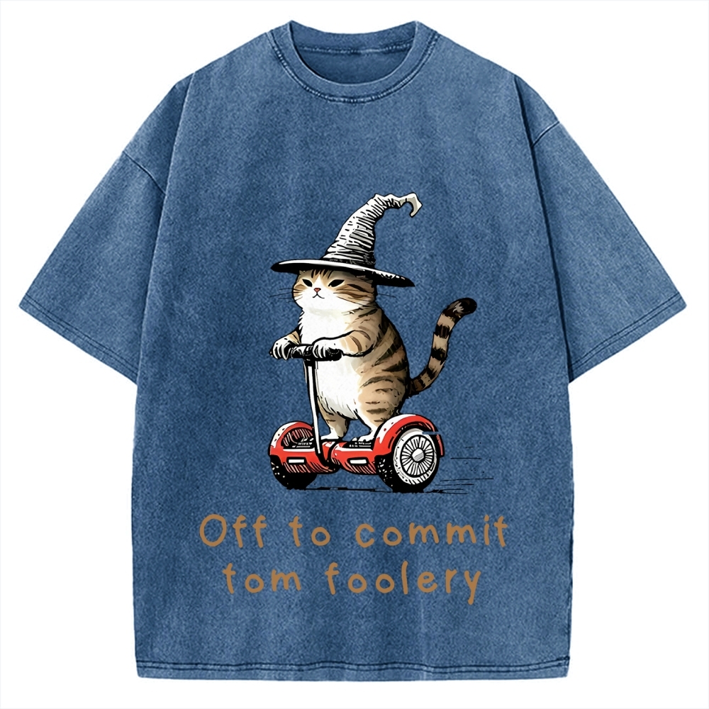 Off To Commit Tom Foolery Cat Vintage Washed T-shirt