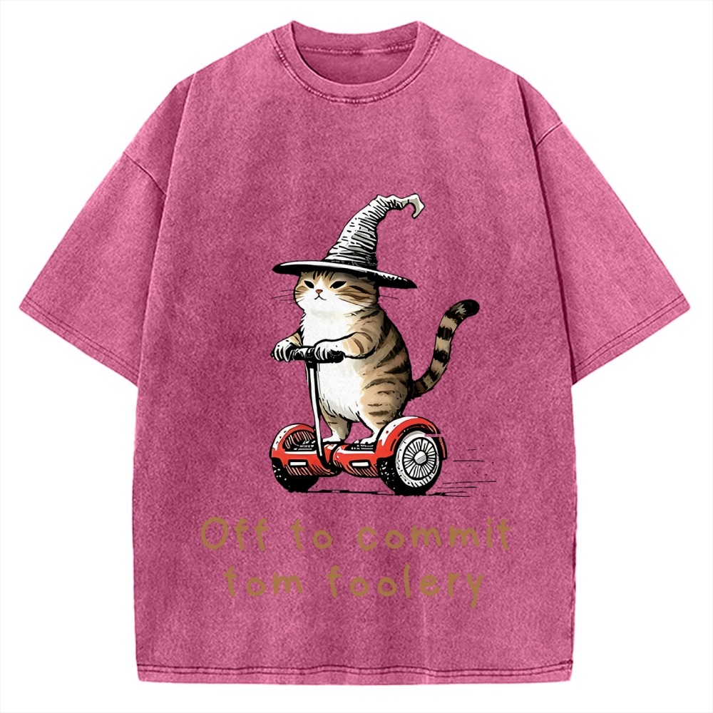 Off To Commit Tom Foolery Cat Vintage Washed T-shirt