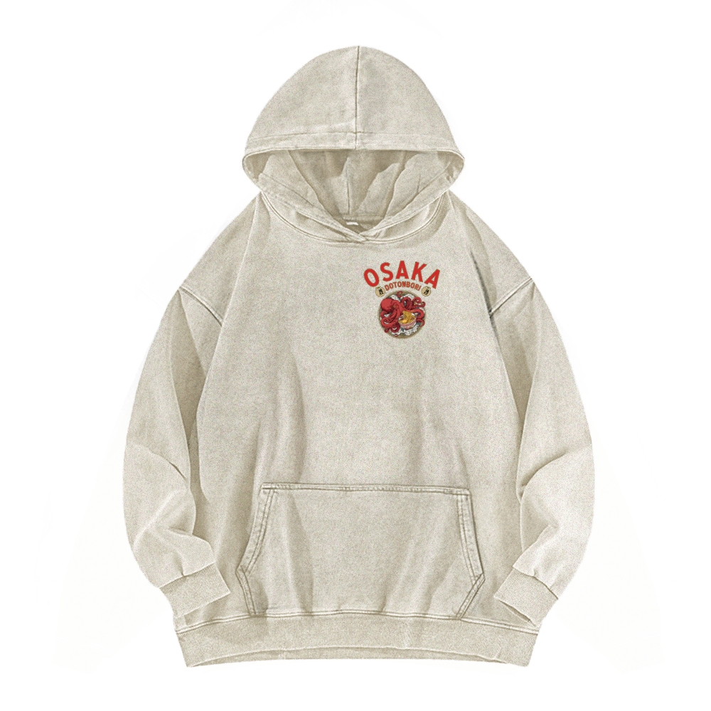 Tokyo-Assassin Osaka Drunken Octopus Eating Ramen Front And Back Printing Vintage Washed Hoodie