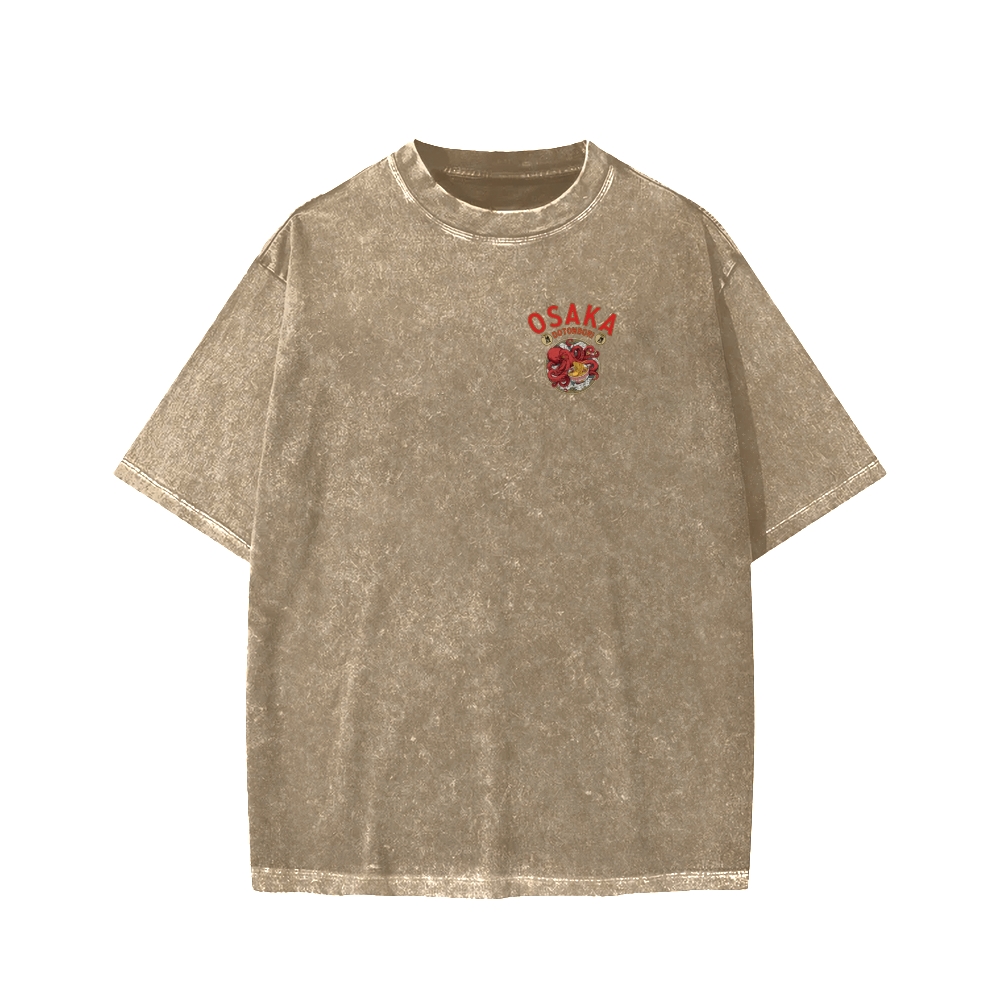 Tokyo-Assassin Osaka Drunken Octopus Eating Ramen Front And Back Printing Washed T-shirt