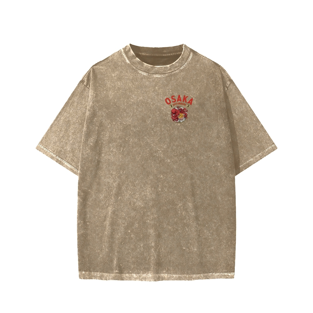 Tokyo-Assassin Osaka Drunken Octopus Eating Ramen Front And Back Printing Washed T-shirt