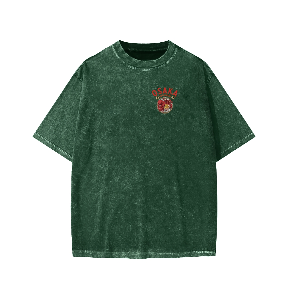 Tokyo-Assassin Osaka Drunken Octopus Eating Ramen Front And Back Printing Washed T-shirt