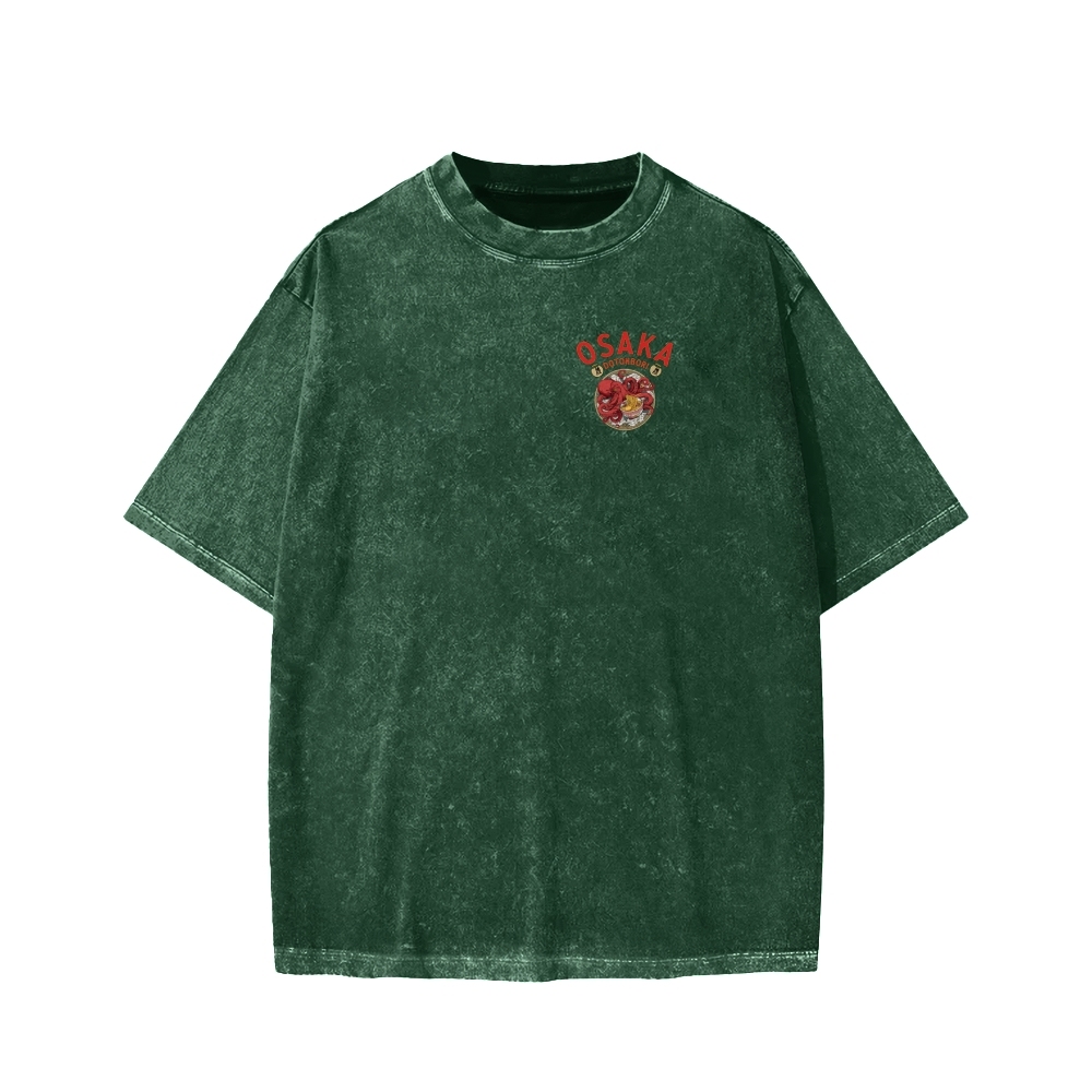 Tokyo-Assassin Osaka Drunken Octopus Eating Ramen Front And Back Printing Washed T-shirt