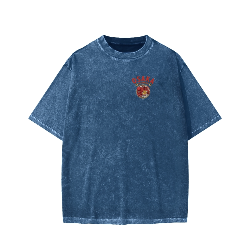 Tokyo-Assassin Osaka Drunken Octopus Eating Ramen Front And Back Printing Washed T-shirt