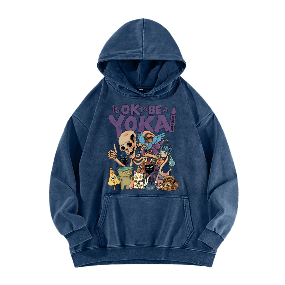 Tokyo-Assassin OK Yokai Japanese Ghost Vintage Washed Hoodie