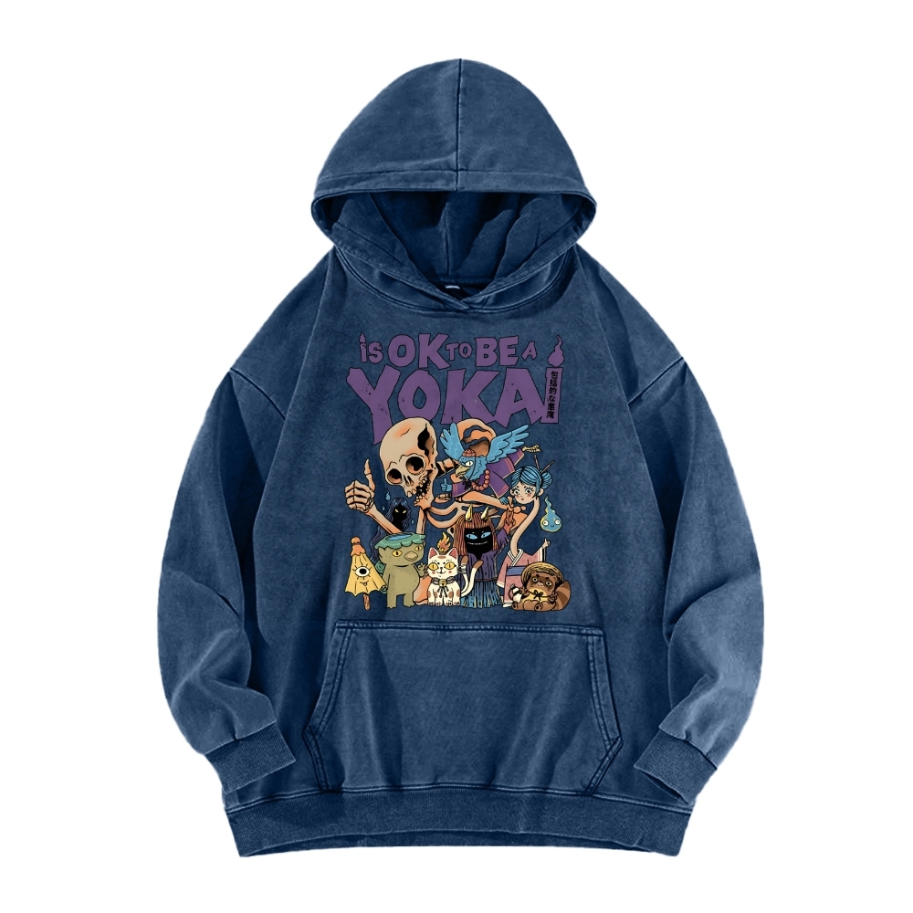 Tokyo-Assassin OK Yokai Japanese Ghost Vintage Washed Hoodie
