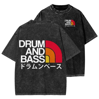 Tokyo-Assassin Drum And Bass Front And Back Printing Washed T-shirt