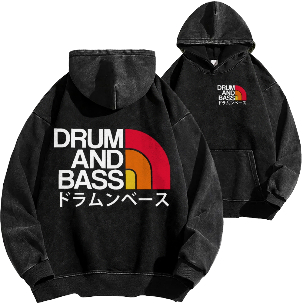 Tokyo-Assassin Drum And Bass Front And Back Printing Vintage Washed Hoodie