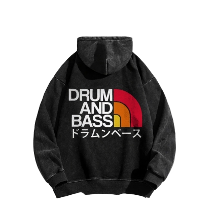 Tokyo-Assassin Drum And Bass Front And Back Printing Vintage Washed Hoodie