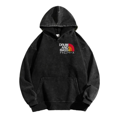 Tokyo-Assassin Drum And Bass Front And Back Printing Vintage Washed Hoodie