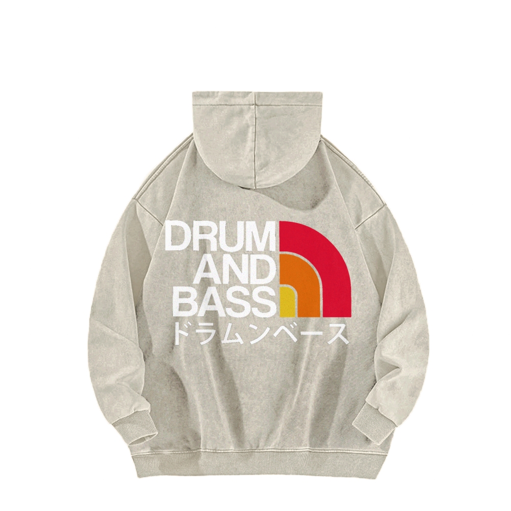 Drum And Bass Front And Back Printing Vintage Washed Hoodie