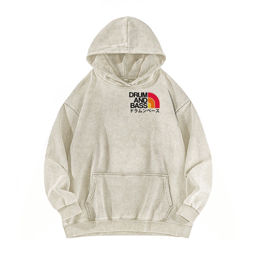 Tokyo-Assassin Drum And Bass Front And Back Printing Vintage Washed Hoodie