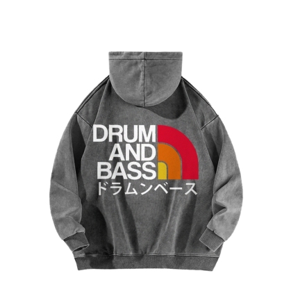 Tokyo-Assassin Drum And Bass Front And Back Printing Vintage Washed Hoodie