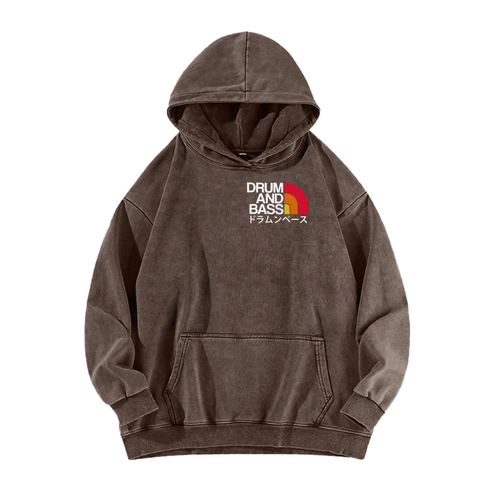 Tokyo-Assassin Drum And Bass Front And Back Printing Vintage Washed Hoodie