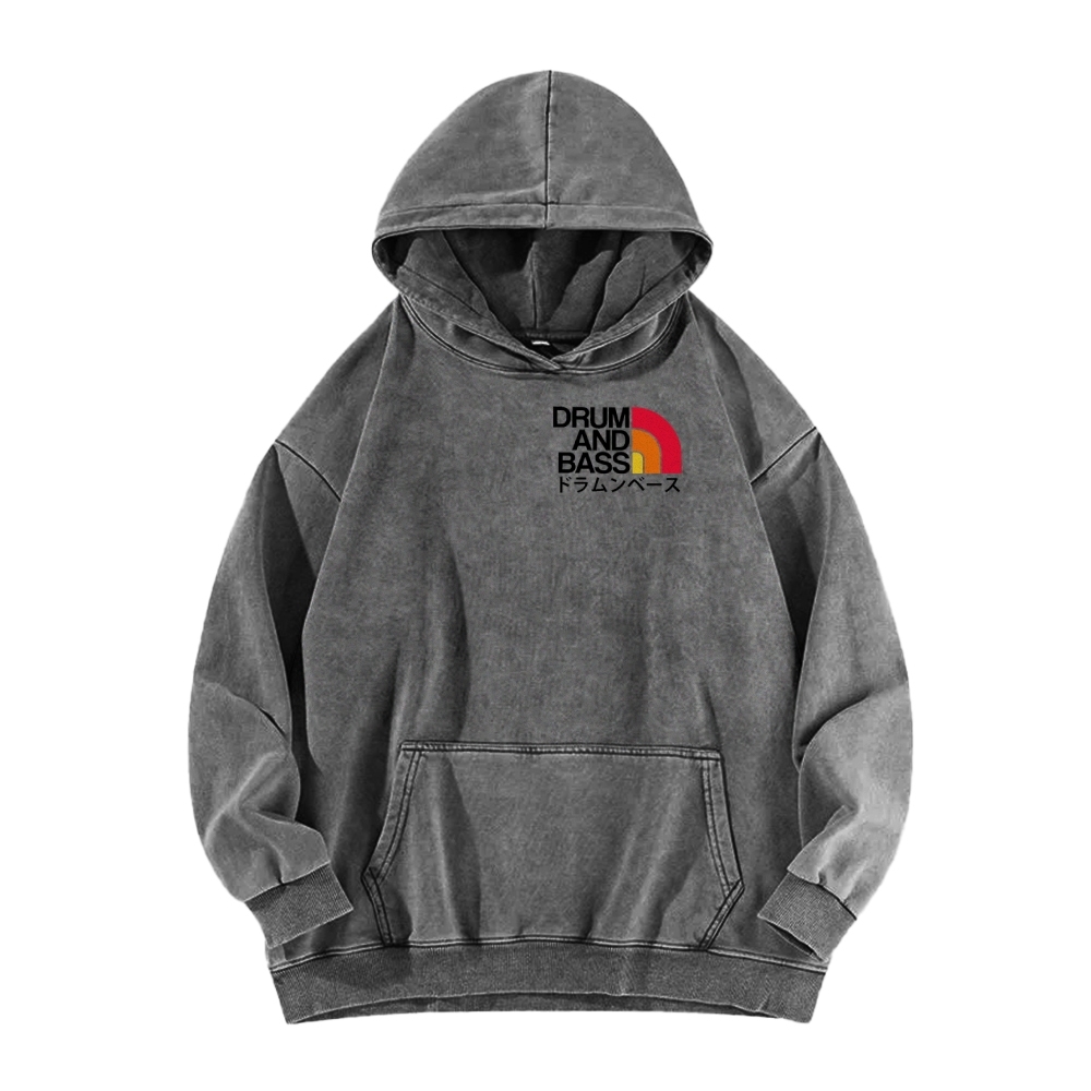 Tokyo-Assassin Drum And Bass Front And Back Printing Vintage Washed Hoodie