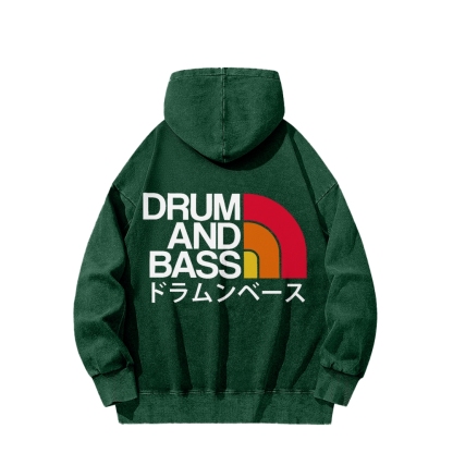 Tokyo-Assassin Drum And Bass Front And Back Printing Vintage Washed Hoodie