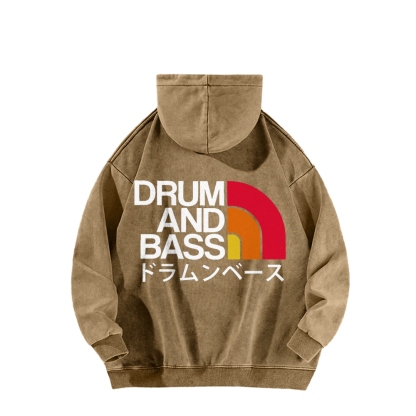 Tokyo-Assassin Drum And Bass Front And Back Printing Vintage Washed Hoodie
