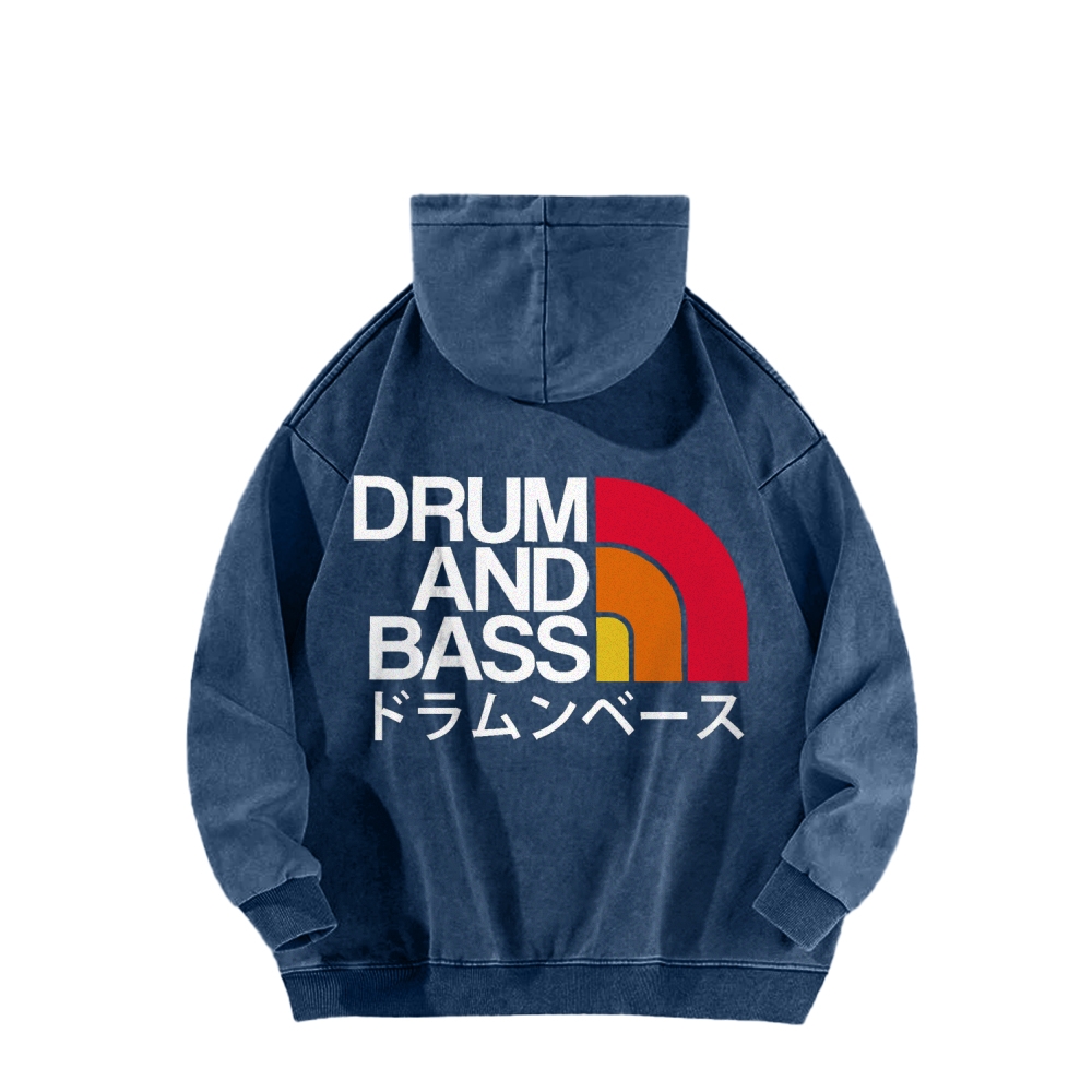 Tokyo-Assassin Drum And Bass Front And Back Printing Vintage Washed Hoodie