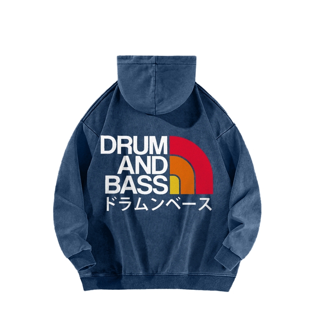 Tokyo-Assassin Drum And Bass Front And Back Printing Vintage Washed Hoodie