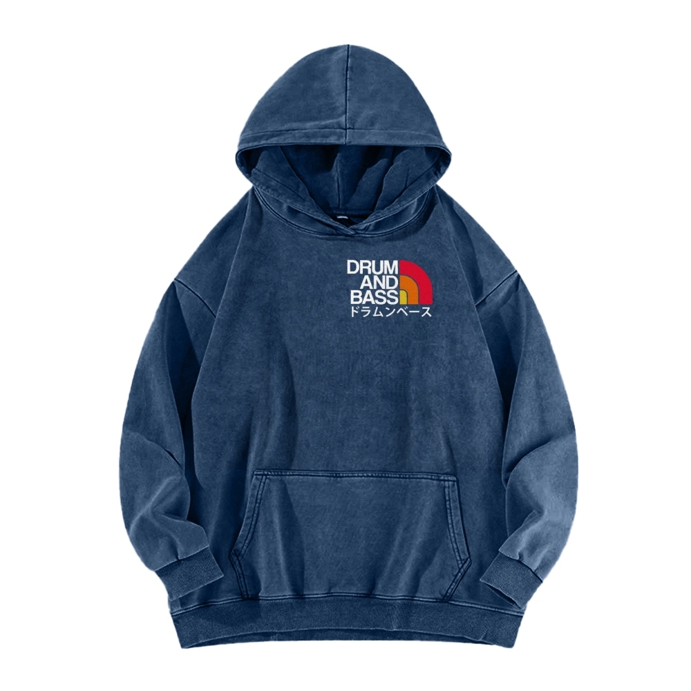 Tokyo-Assassin Drum And Bass Front And Back Printing Vintage Washed Hoodie