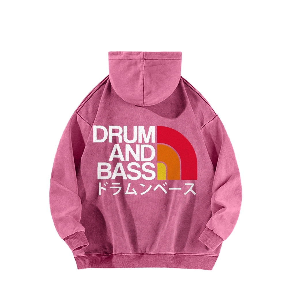 Tokyo-Assassin Drum And Bass Front And Back Printing Vintage Washed Hoodie