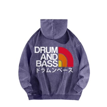 Tokyo-Assassin Drum And Bass Front And Back Printing Vintage Washed Hoodie