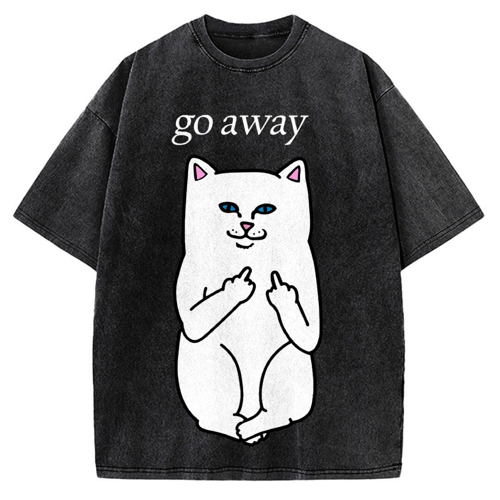 Tokyo-Assassin Go Away Angry Cat Vintage Washed T-shirt