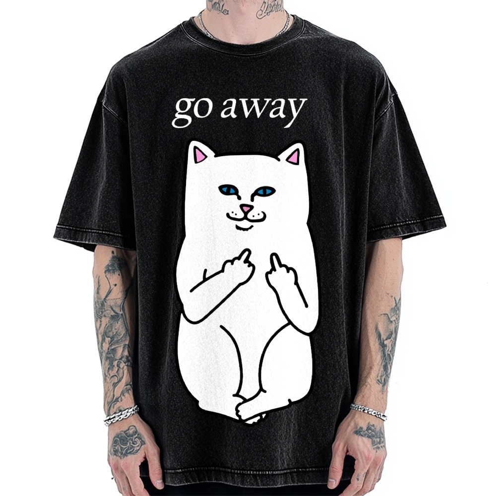 Tokyo-Assassin Go Away Angry Cat Vintage Washed T-shirt