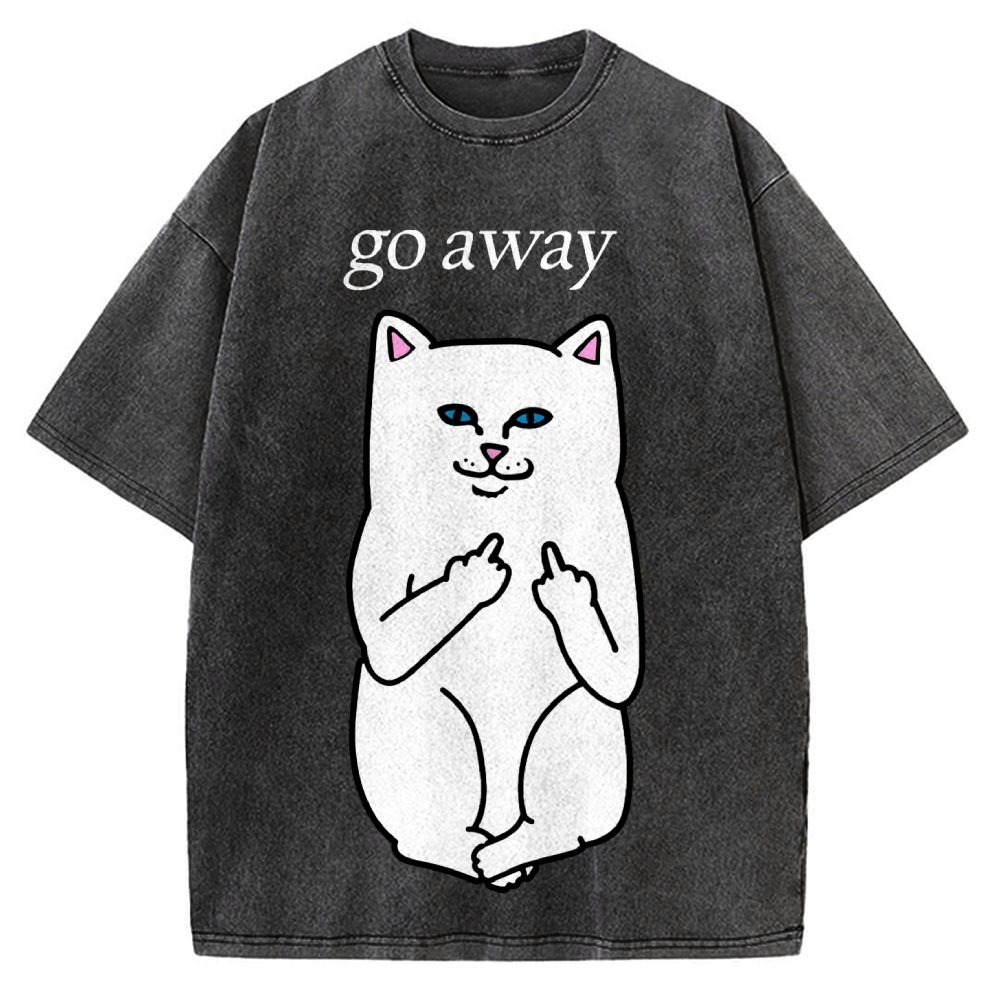 Tokyo-Assassin Go Away Angry Cat Vintage Washed T-shirt