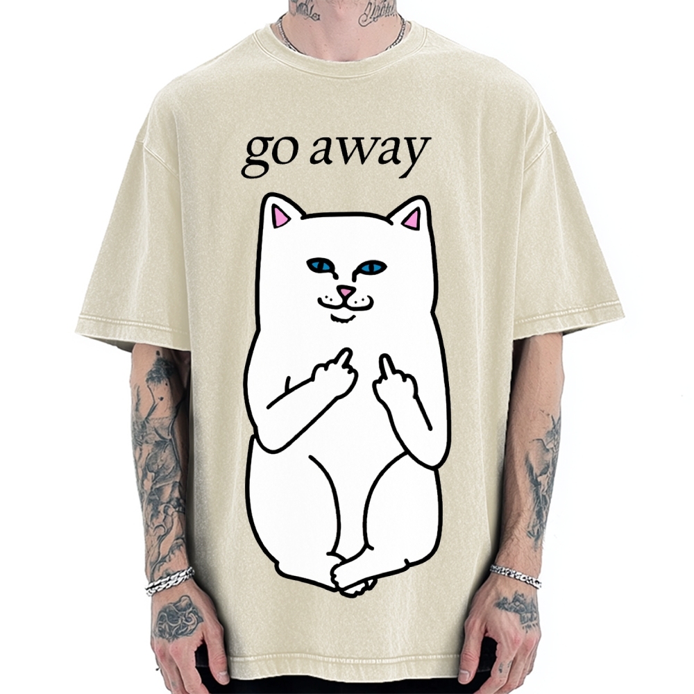 Tokyo-Assassin Go Away Angry Cat Vintage Washed T-shirt