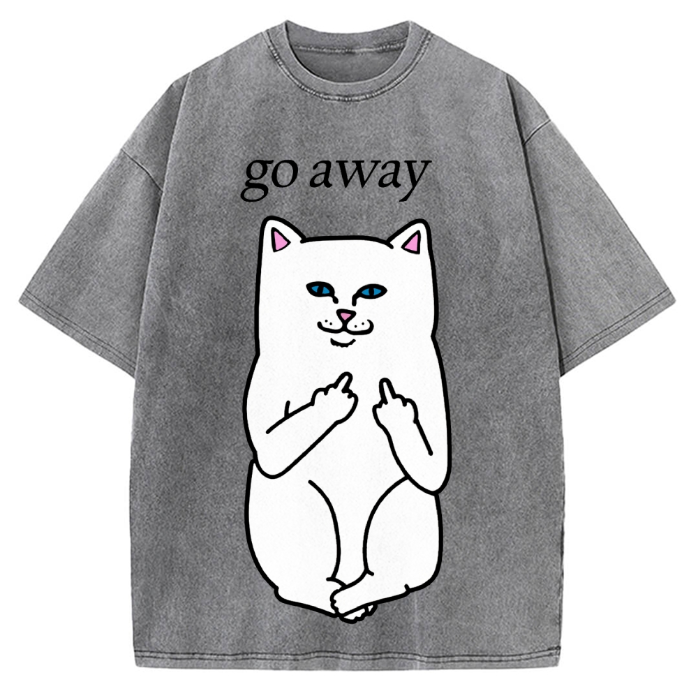 Tokyo-Assassin Go Away Angry Cat Vintage Washed T-shirt