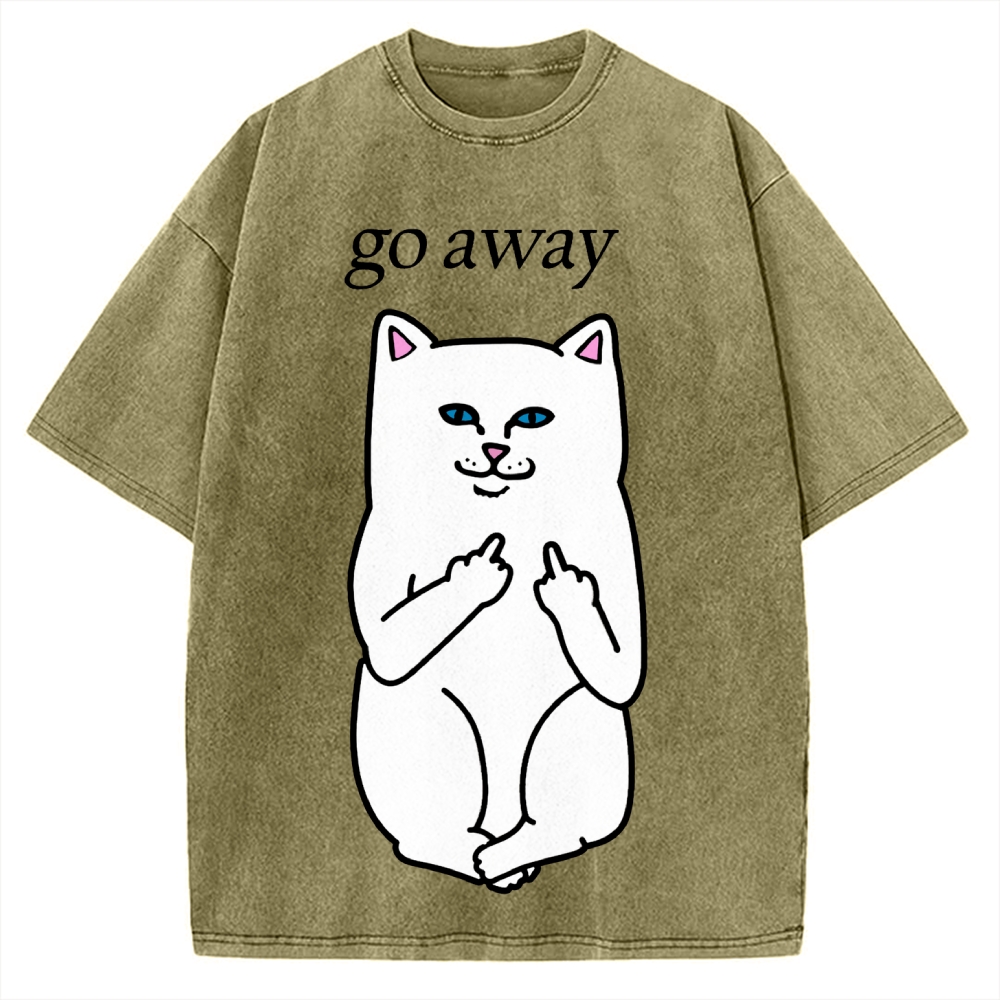 Tokyo-Assassin Go Away Angry Cat Vintage Washed T-shirt