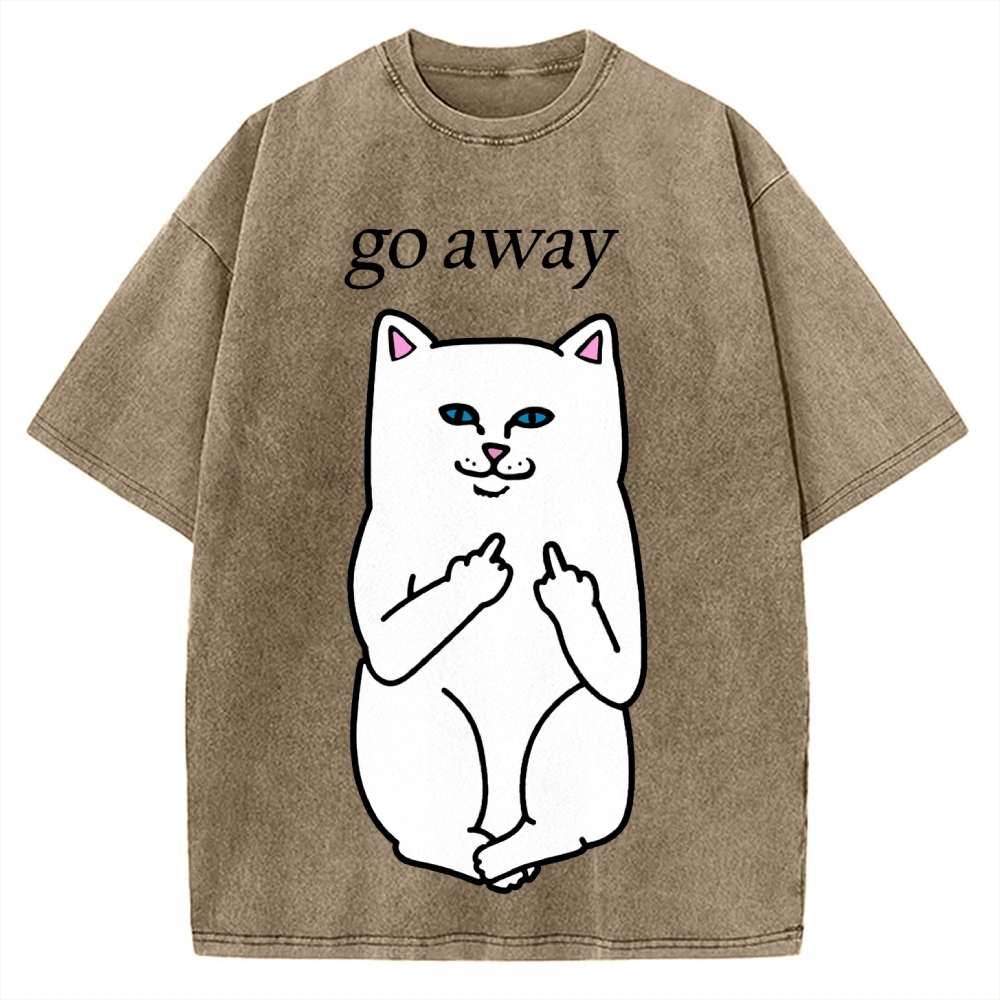 Tokyo-Assassin Go Away Angry Cat Vintage Washed T-shirt