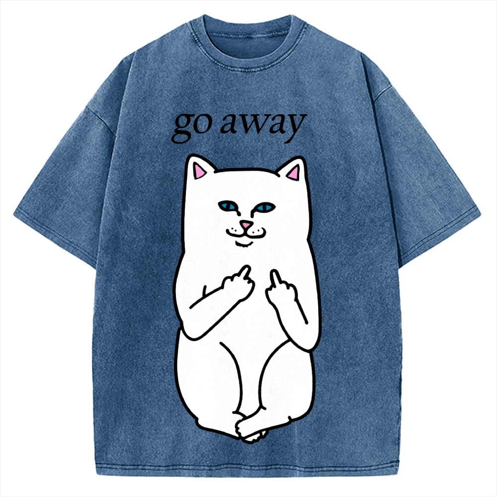 Tokyo-Assassin Go Away Angry Cat Vintage Washed T-shirt