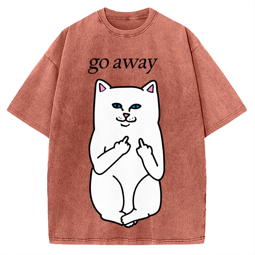 Tokyo-Assassin Go Away Angry Cat Vintage Washed T-shirt