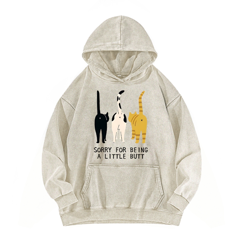 Cat's Butt Funny Vintage Washed Hoodie