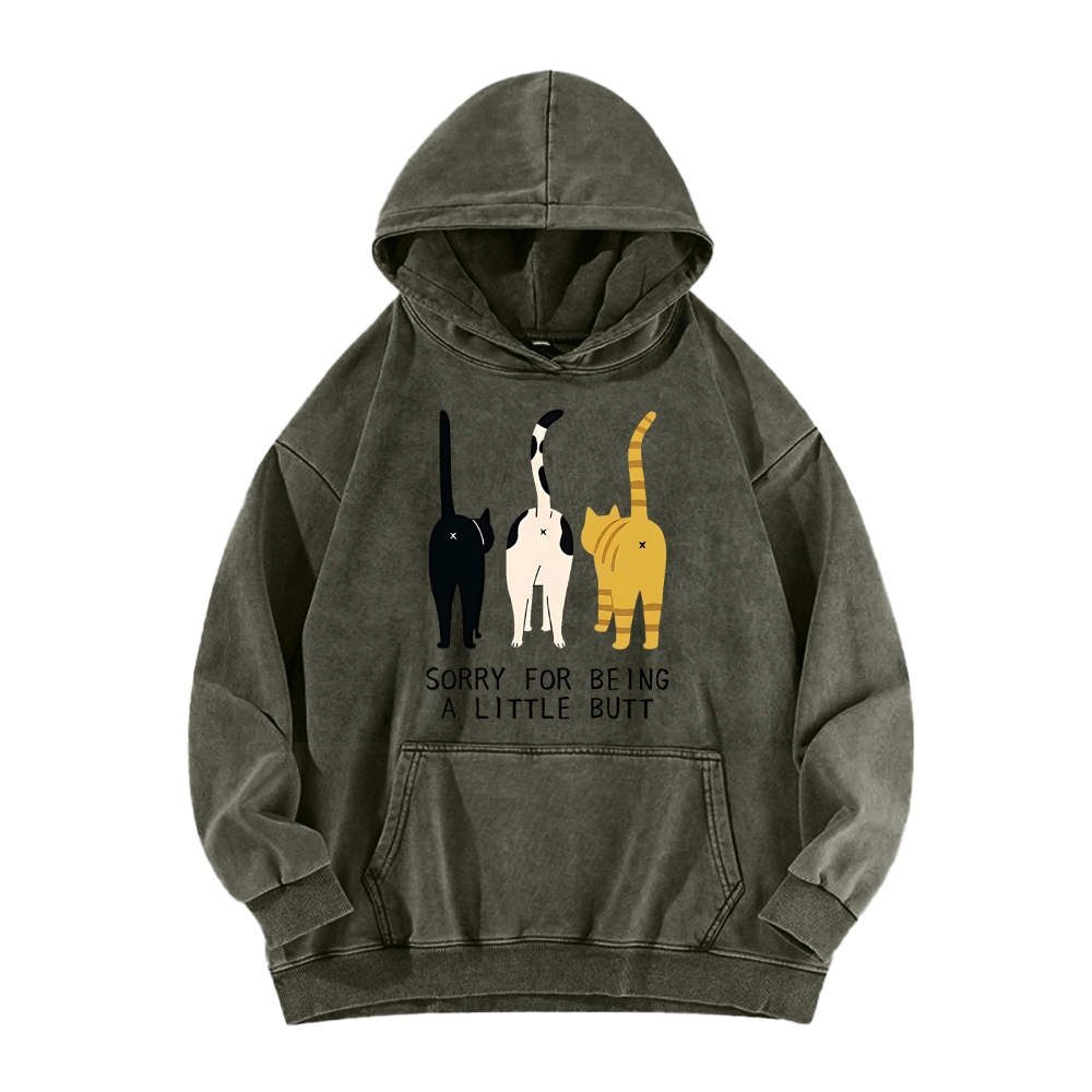 Cat's Butt Funny Vintage Washed Hoodie