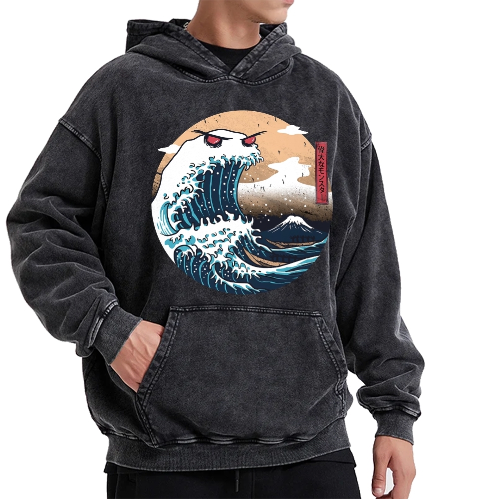 Demon Wave Ukiyo-E Vintage Washed Hoodie