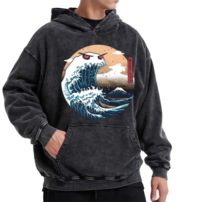 Demon Wave Ukiyo-E Vintage Washed Hoodie