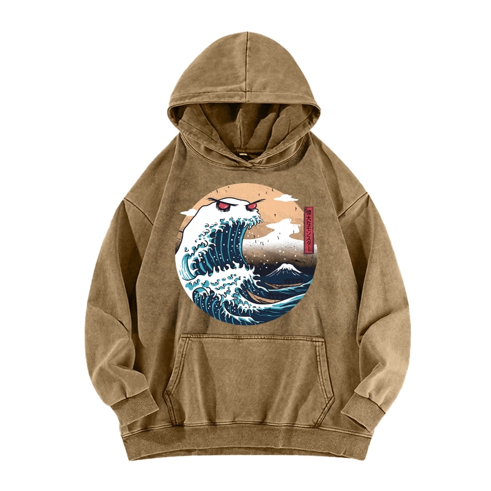 Demon Wave Ukiyo-E Vintage Washed Hoodie
