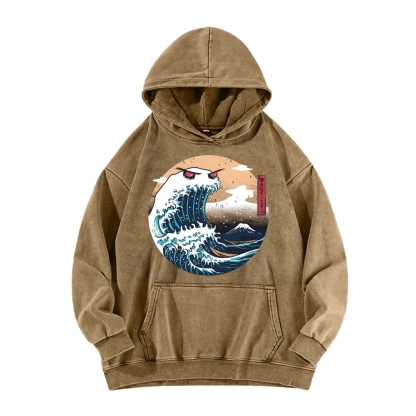 Demon Wave Ukiyo-E Vintage Washed Hoodie